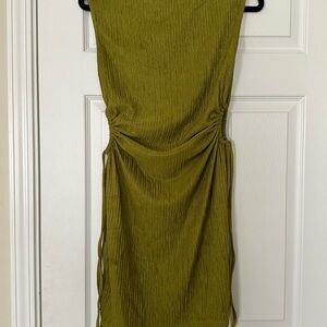 Olive Green Ruched Side-Tie Dress